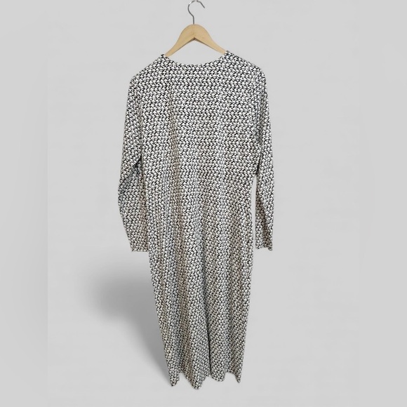 Boden Empire Knot Midi Jersey Dress Stretch Black Lily Sprig Long Sleeve 12P - Picture 7 of 8